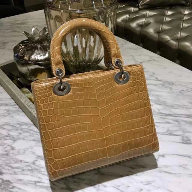 Dior 迪奥 戴妃包 Lady Dior VIP 私人定制 鳄鱼 5格 24cm 戴妃 焦糖色