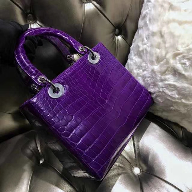 Dior 迪奥 戴妃包 Lady Dior VIP 私人定制 鳄鱼 5格 24cm 戴妃 紫水晶