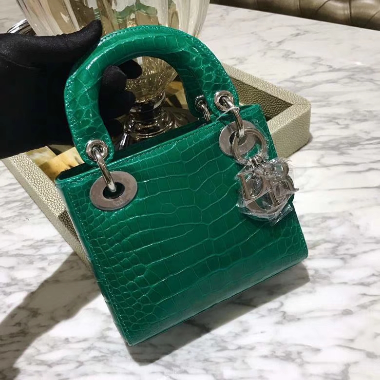 Dior 迪奥 戴妃包 Lady Dior VIP 私人定制 鳄鱼  3格  翡翠绿