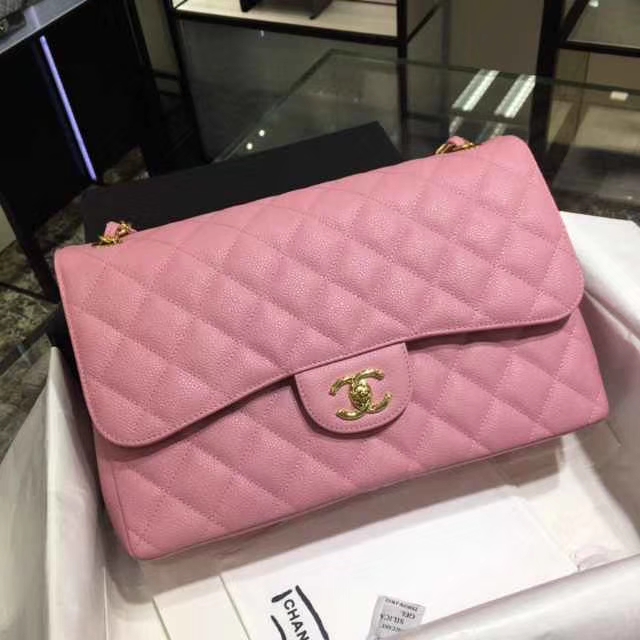 Chanel 香奈儿 Classic Flap Bag  进口鱼子酱 30cm 现货 桃粉色 金扣