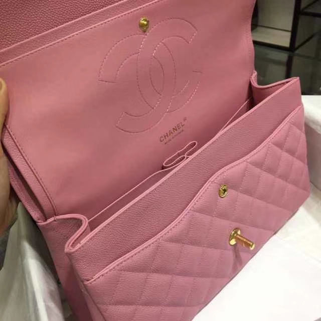 Chanel 香奈儿 Classic Flap Bag  进口鱼子酱 30cm 现货 桃粉色 金扣