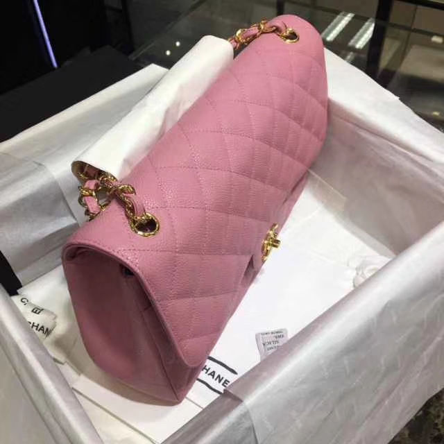 Chanel 香奈儿 Classic Flap Bag  进口鱼子酱 30cm 现货 桃粉色 金扣