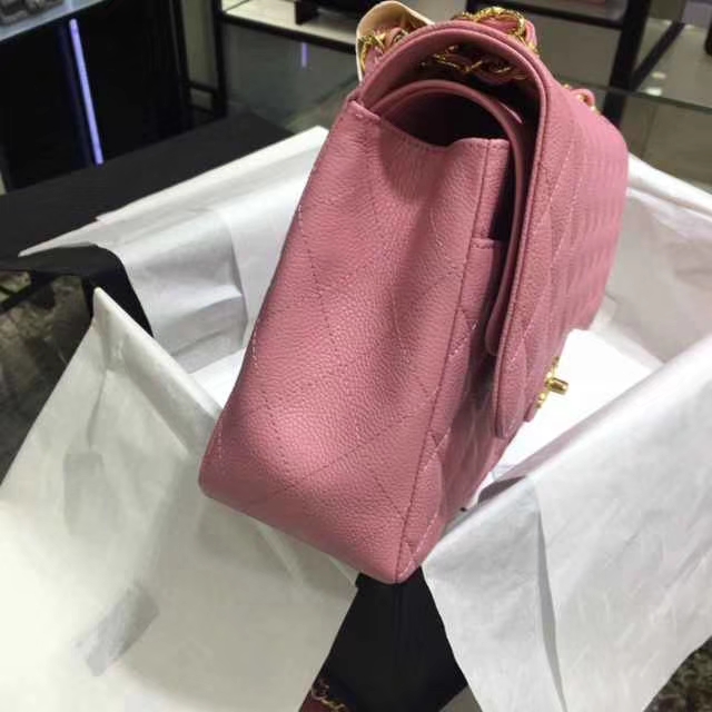 Chanel 香奈儿 Classic Flap Bag  进口鱼子酱 30cm 现货 桃粉色 金扣
