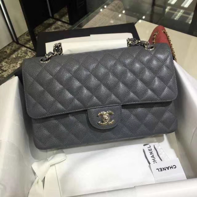 Chanel 香奈儿 Classic Flap Bag  进口鱼子酱 25cm 现货 锡器灰 银扣