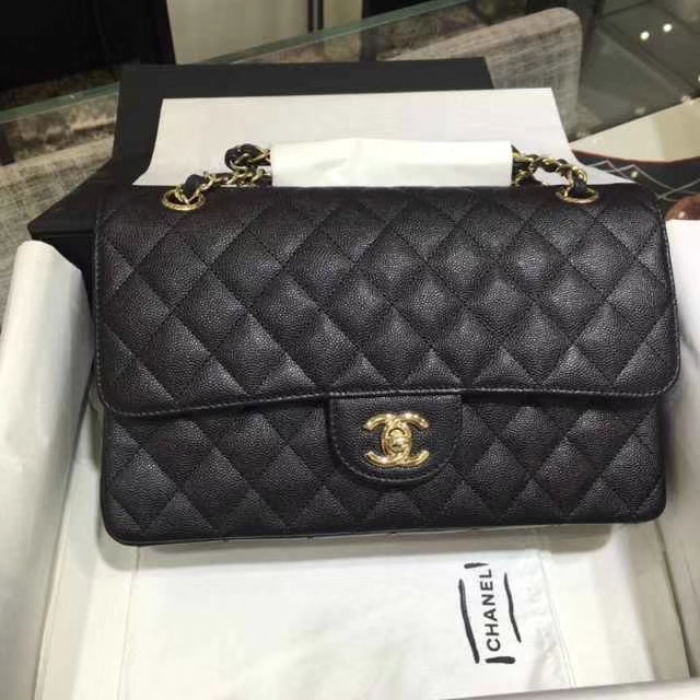 Chanel 香奈儿 Classic Flap Bag  进口小鱼子酱 25cm 现货  黑色 香槟金