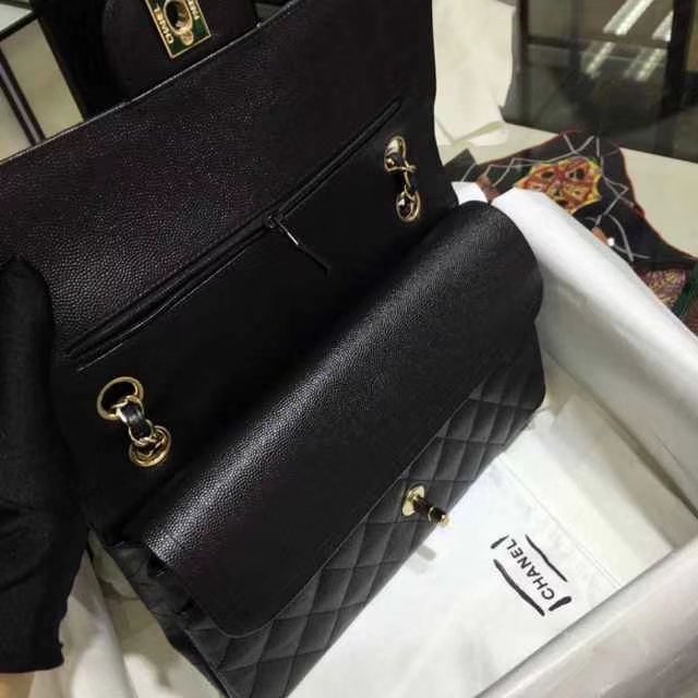 Chanel 香奈儿 Classic Flap Bag  进口小鱼子酱 25cm 现货  黑色 香槟金