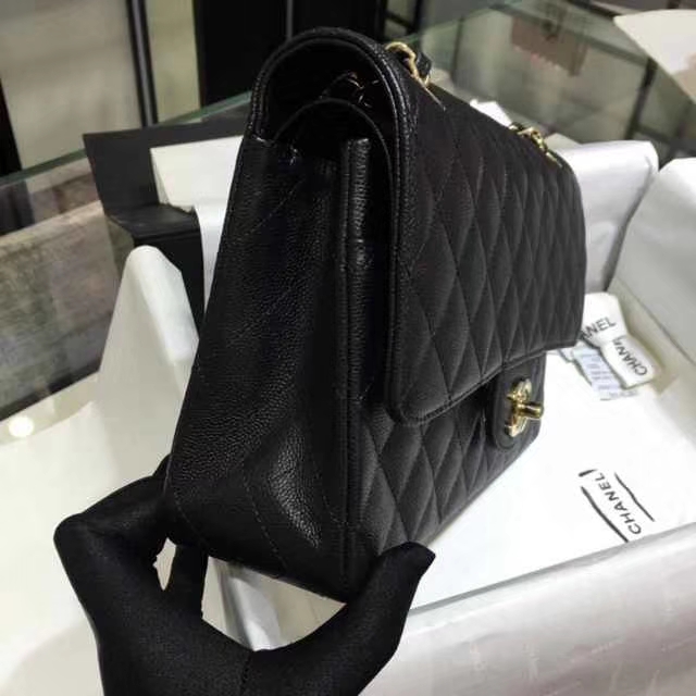 Chanel 香奈儿 Classic Flap Bag  进口小鱼子酱 25cm 现货  黑色 香槟金