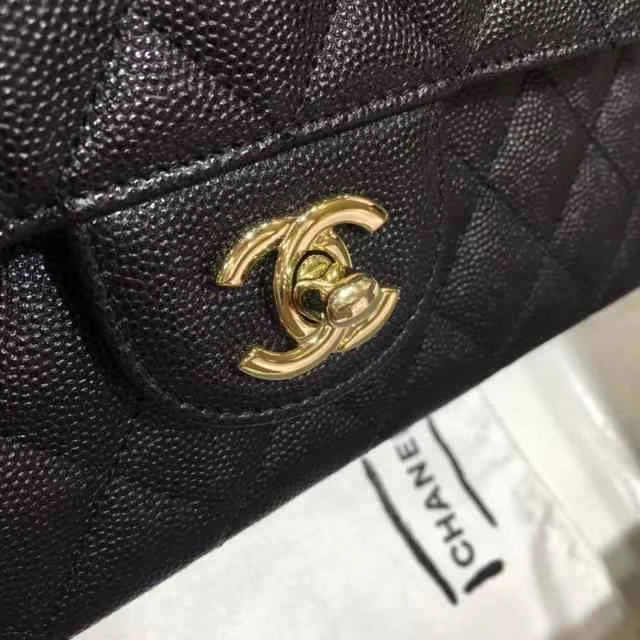 Chanel 香奈儿 Classic Flap Bag  进口小鱼子酱 25cm 现货  黑色 香槟金