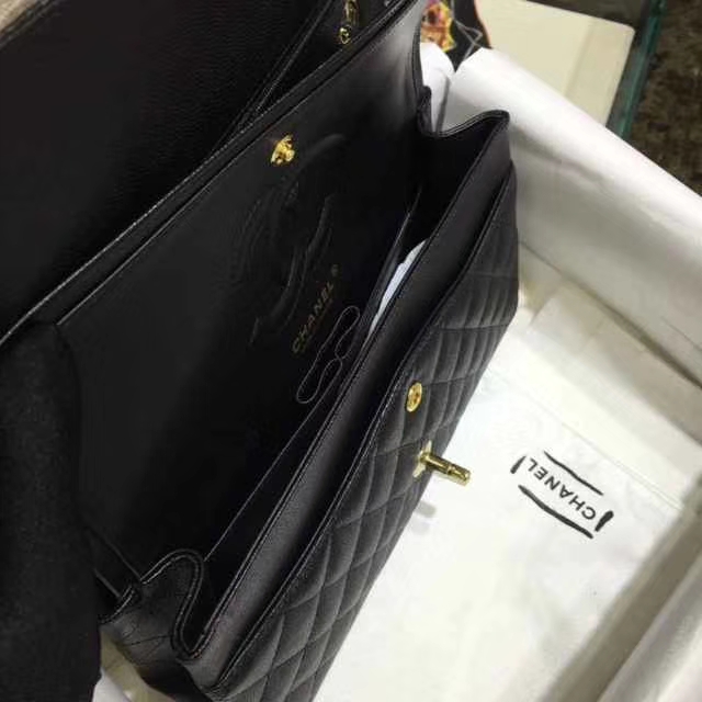 Chanel 香奈儿 Classic Flap Bag  进口小鱼子酱 25cm 现货  黑色 香槟金