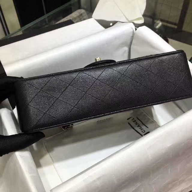 Chanel 香奈儿 Classic Flap Bag  进口小鱼子酱 25cm 现货  黑色 香槟金