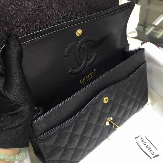 Chanel 香奈儿 Classic Flap Bag  进口小鱼子酱 25cm 现货  黑色 香槟金