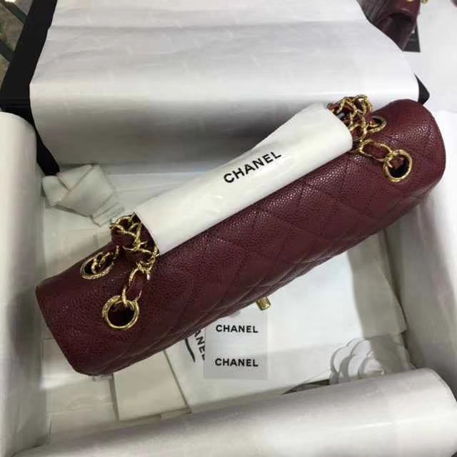 Chanel 香奈儿 Classic Flap Bag  进口小鱼子酱 25cm 酒红 金扣
