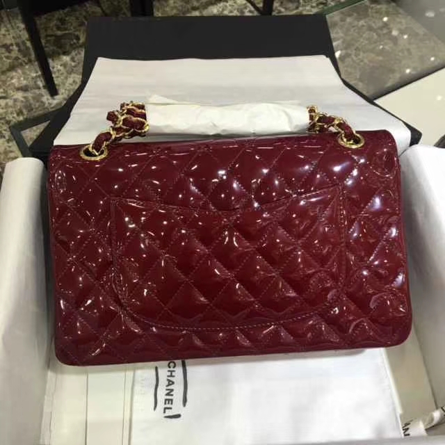 Chanel 香奈儿 Classic Flap Bag  进口漆皮 25cm 酒红 金扣 现货