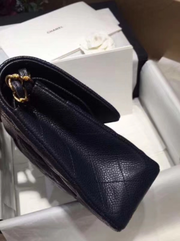 Chanel 香奈儿 Classic Flap Bag  进口鱼子酱 25cm 海军蓝 金扣