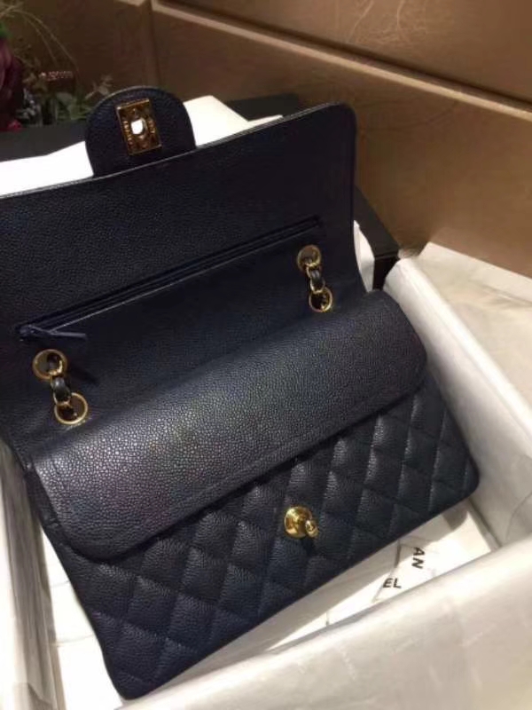 Chanel 香奈儿 Classic Flap Bag  进口鱼子酱 25cm 海军蓝 金扣
