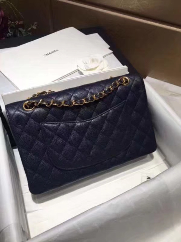 Chanel 香奈儿 Classic Flap Bag  进口鱼子酱 25cm 海军蓝 金扣