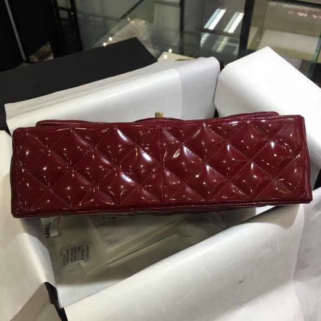 Chanel 香奈儿 Classic Flap Bag  进口漆皮 30cm 酒红色 金扣