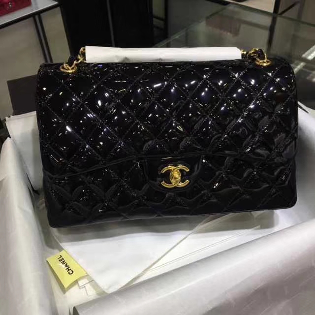 Chanel 香奈儿 Classic Flap Bag  进口漆皮 30cm 黑色 金扣