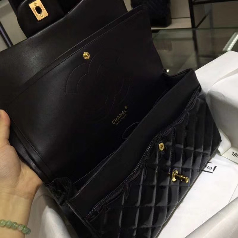 Chanel 香奈儿 Classic Flap Bag  进口漆皮 30cm 黑色 金扣