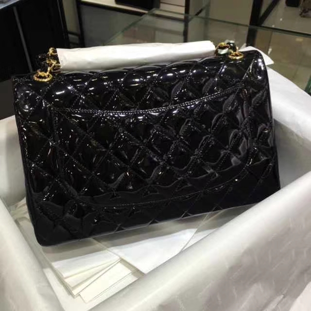 Chanel 香奈儿 Classic Flap Bag  进口漆皮 30cm 黑色 金扣