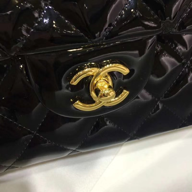 Chanel 香奈儿 Classic Flap Bag  进口漆皮 30cm 黑色 金扣