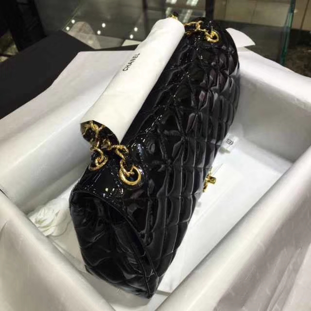 Chanel 香奈儿 Classic Flap Bag  进口漆皮 30cm 黑色 金扣