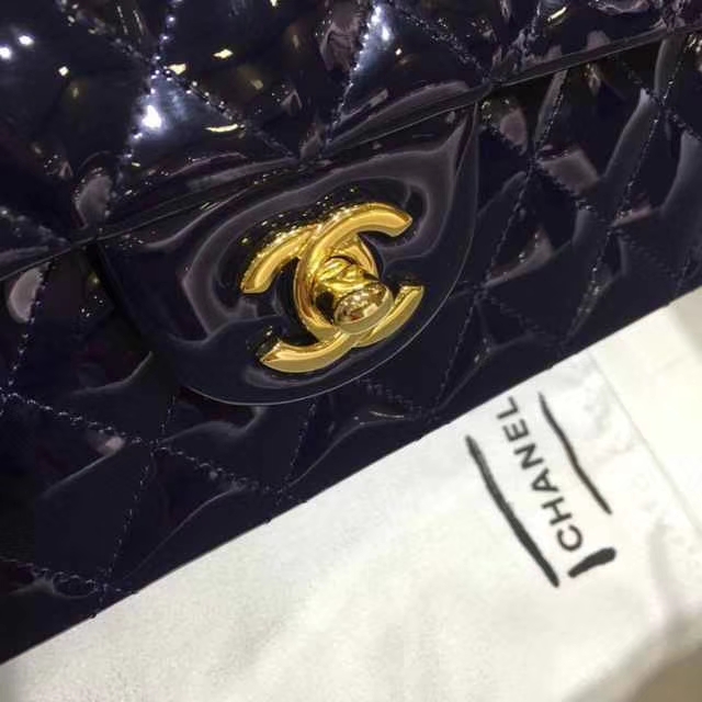 Chanel 香奈儿 Classic Flap Bag  进口漆皮 25cm 海军蓝 金扣