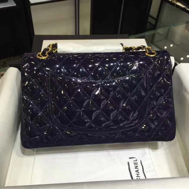 Chanel 香奈儿 Classic Flap Bag  进口漆皮 25cm 海军蓝 金扣