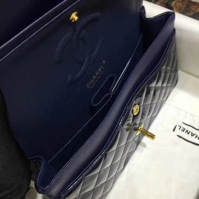 Chanel 香奈儿 Classic Flap Bag  进口漆皮 25cm 海军蓝 金扣