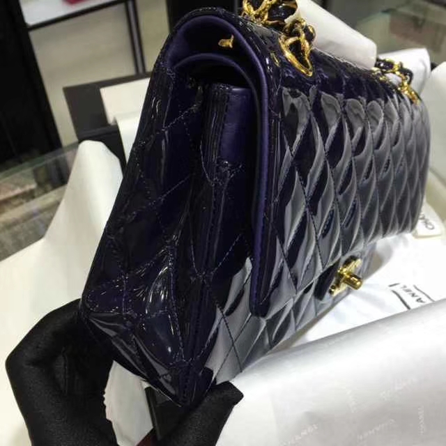Chanel 香奈儿 Classic Flap Bag  进口漆皮 25cm 海军蓝 金扣