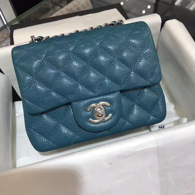 Classic Flap Bag 鱼子酱 17cm 孔雀蓝 银扣 纯正品开发 顶级的工艺 进出专柜无压力