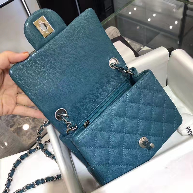 Classic Flap Bag 鱼子酱 17cm 孔雀蓝 银扣 纯正品开发 顶级的工艺 进出专柜无压力