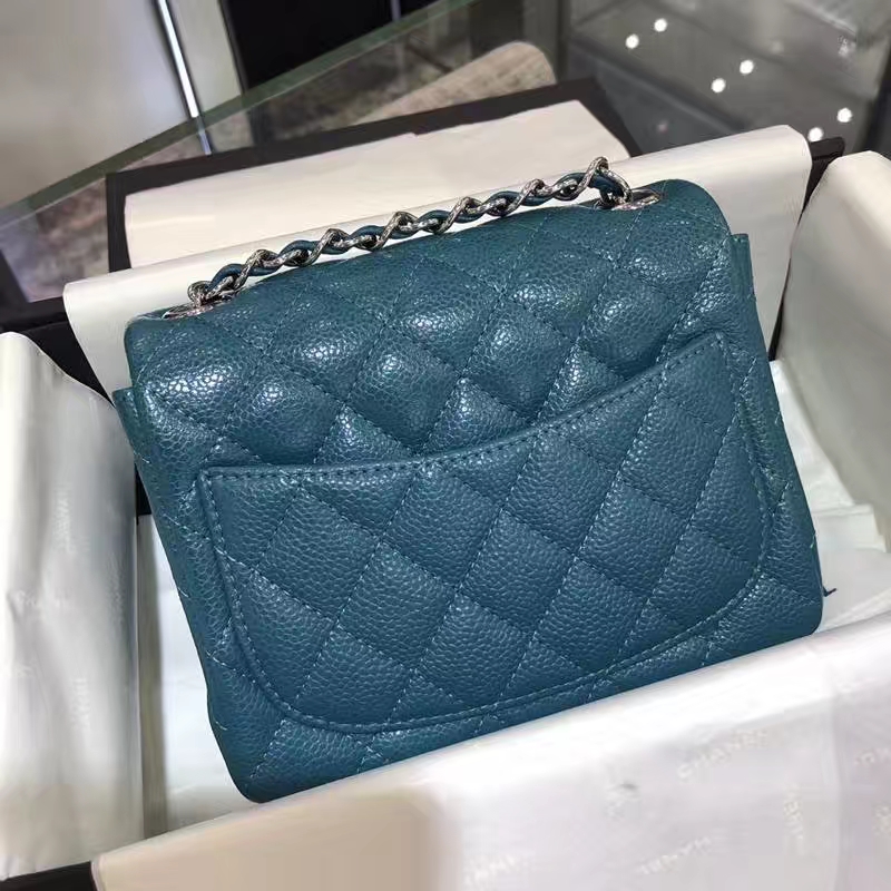 Classic Flap Bag 鱼子酱 17cm 孔雀蓝 银扣 纯正品开发 顶级的工艺 进出专柜无压力