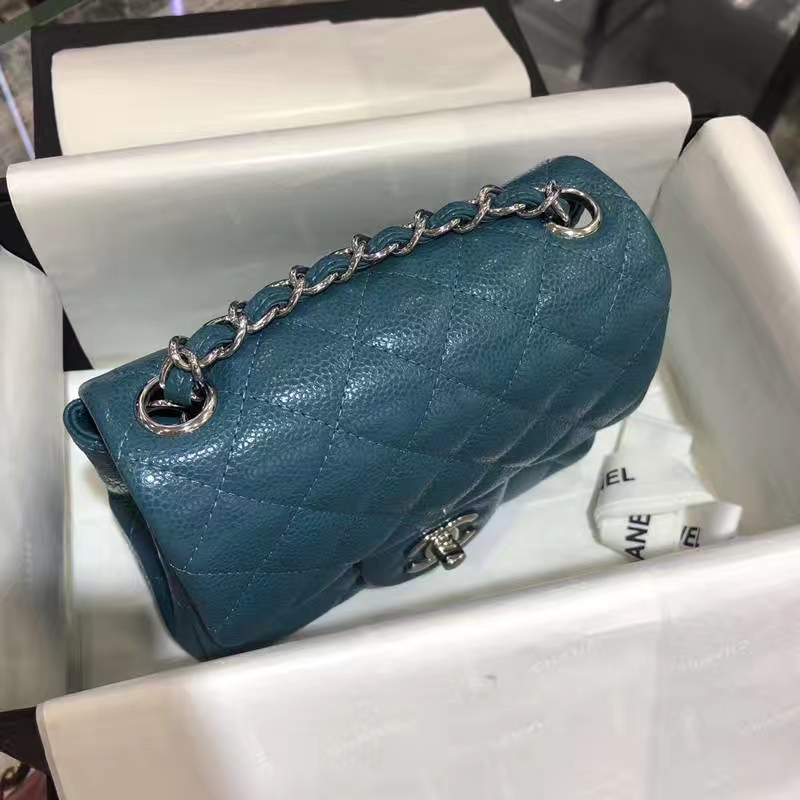 Classic Flap Bag 鱼子酱 17cm 孔雀蓝 银扣 纯正品开发 顶级的工艺 进出专柜无压力