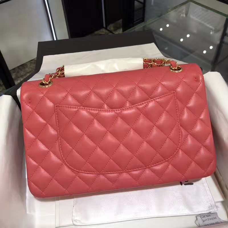 Chanel 香奈儿 Classic Flap Bag 25cm 小羊皮 西瓜红 金扣 纯正品开发 顶级的工艺 进出专柜无压力