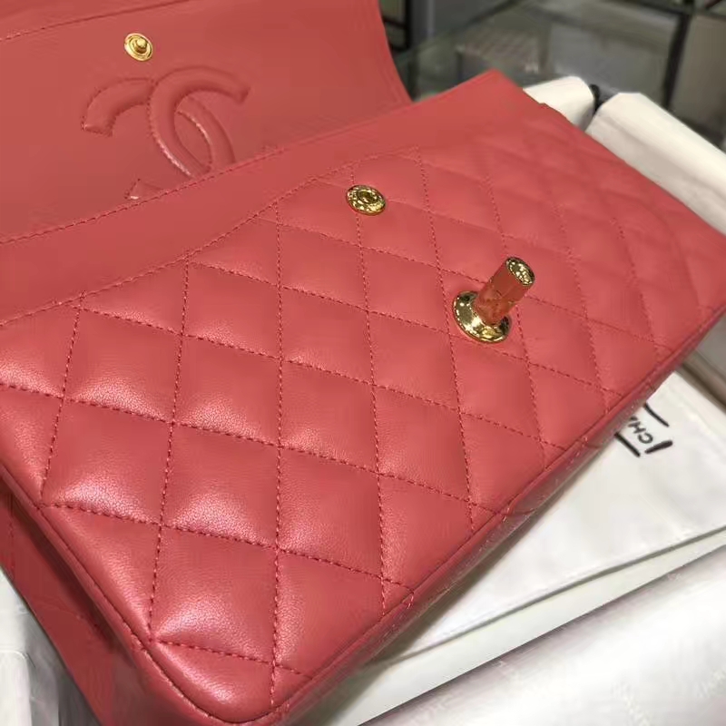 Chanel 香奈儿 Classic Flap Bag 25cm 小羊皮 西瓜红 金扣 纯正品开发 顶级的工艺 进出专柜无压力