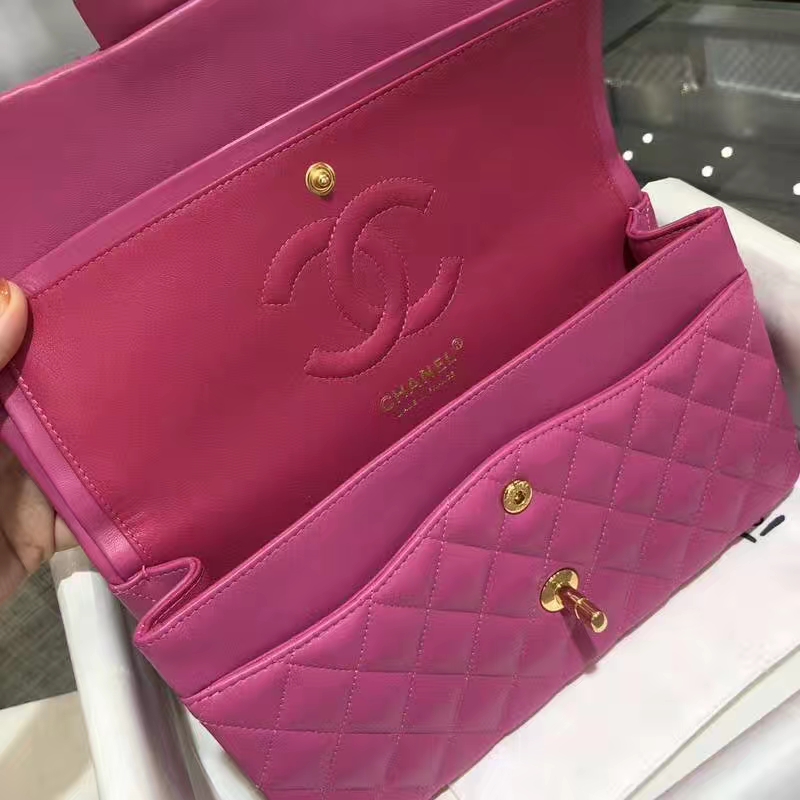 Chanel 香奈儿 Classic Flap Bag 法国进口小羊皮  25cm 梅红色 金扣