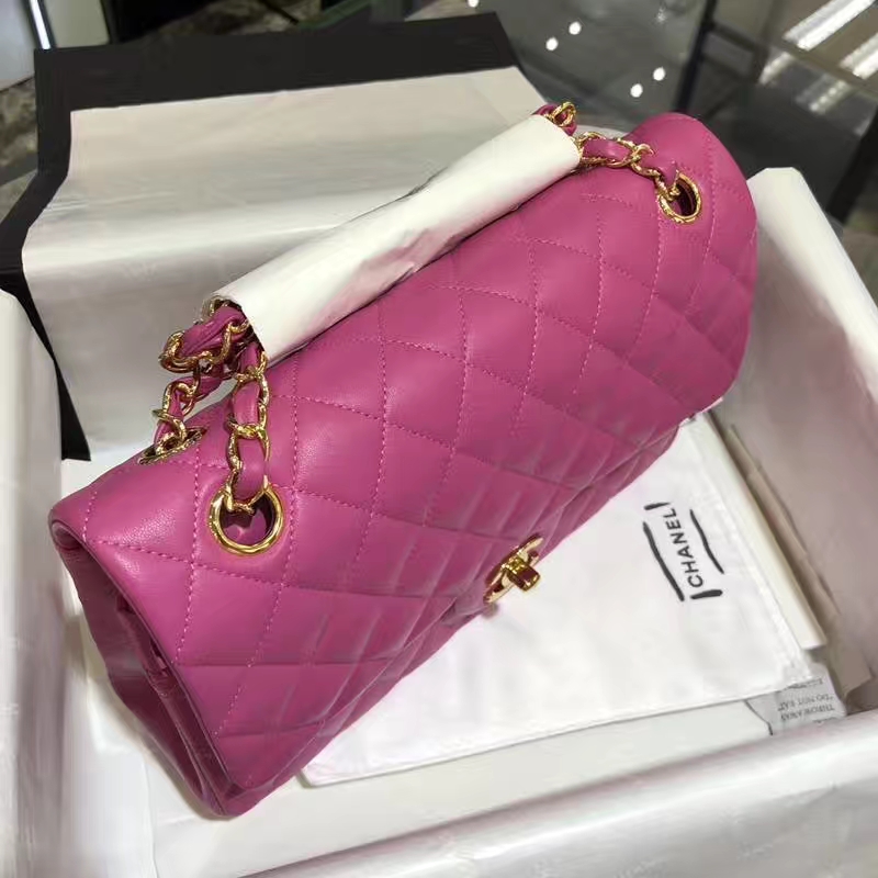 Chanel 香奈儿 Classic Flap Bag 法国进口小羊皮  25cm 梅红色 金扣