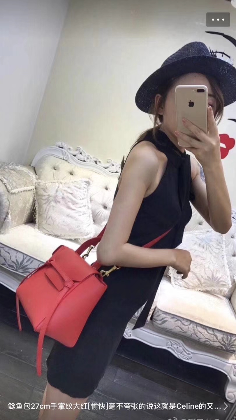 Celine 鲶鱼包 Mini 24cm～27cm 大红 现货秒发 掌纹皮 进口原厂皮 原装YKK钢扣拉链