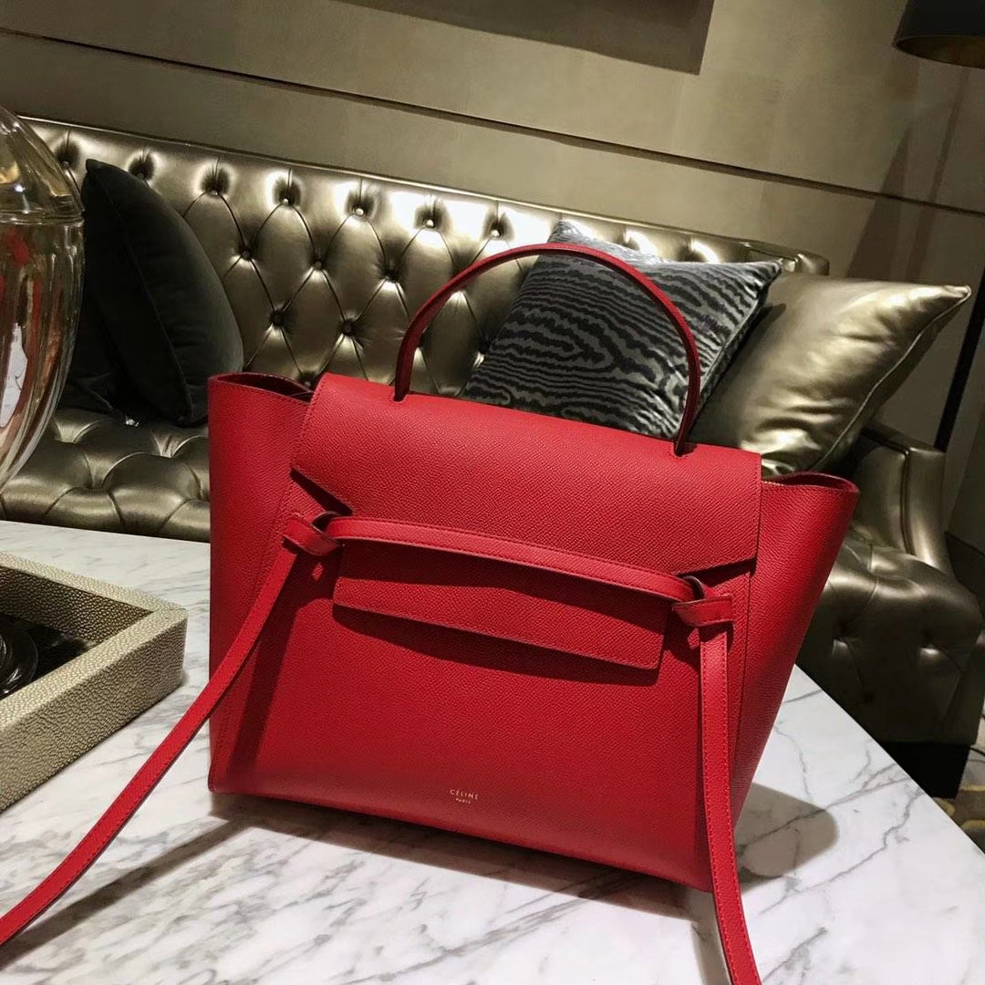 Celine 鲶鱼包 Mini 24cm～27cm 大红 现货秒发 掌纹皮 进口原厂皮 原装YKK钢扣拉链