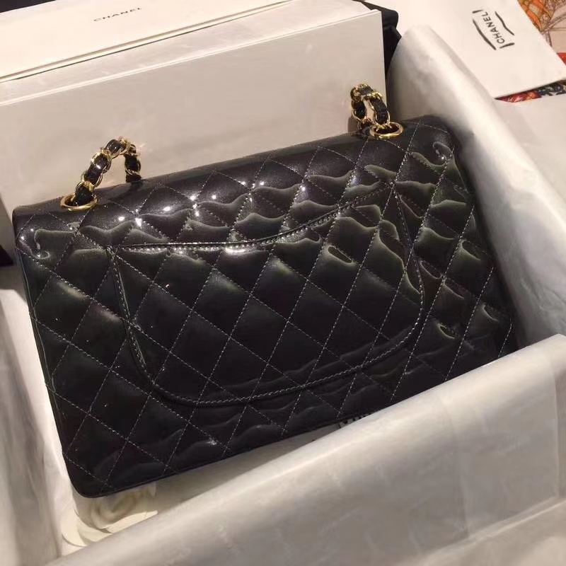 Chanel 香奈儿 Classic Flap Bag  进口漆皮 25cm 星空灰 金扣