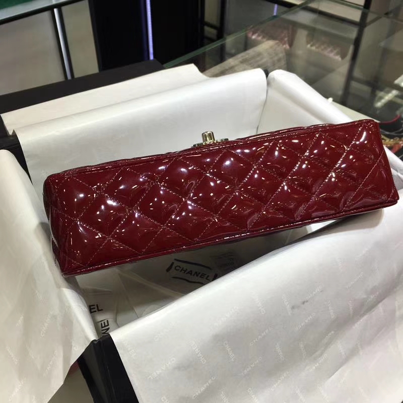 Chanel 香奈儿 Classic Flap Bag  进口漆皮 25cm 酒红 银扣