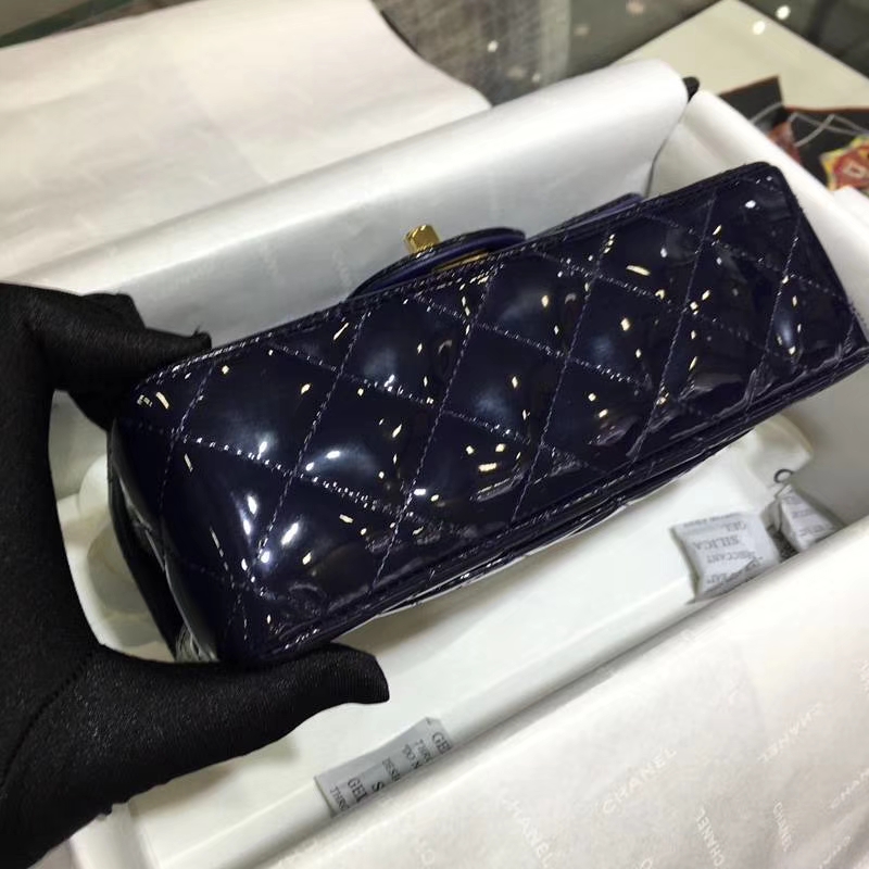 Chanel 香奈儿 Classic Flap Bag  进口漆皮 20cm 海军蓝 金扣