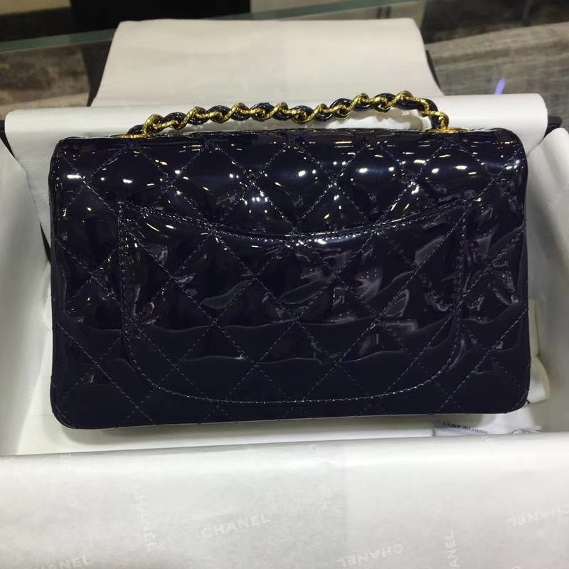 Chanel 香奈儿 Classic Flap Bag  进口漆皮 20cm 海军蓝 金扣