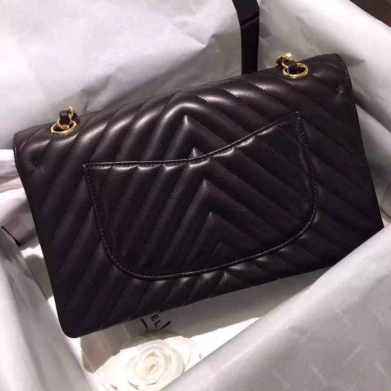 Chanel 香奈儿 Classic Flap V Bag 进口小羊皮 25cm 进出专柜品质 黑色车边款 金扣