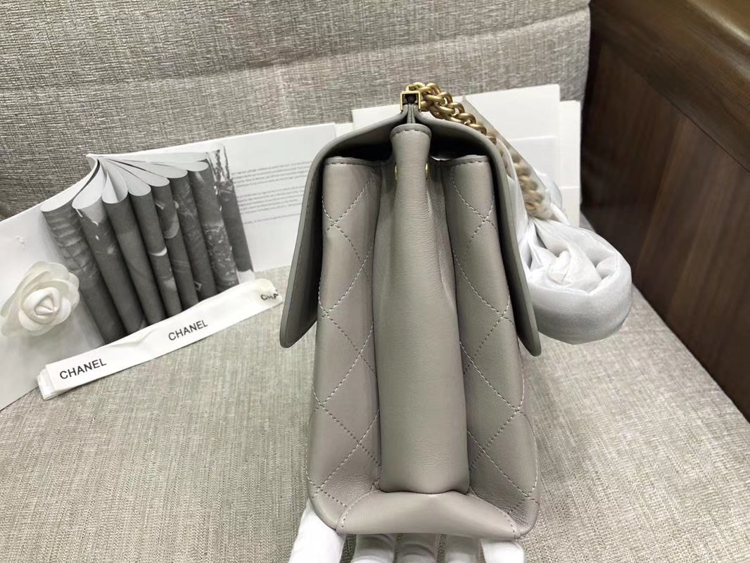 2018年新款口盖包 进口小羊皮 金色金属黄 大象灰 28cm