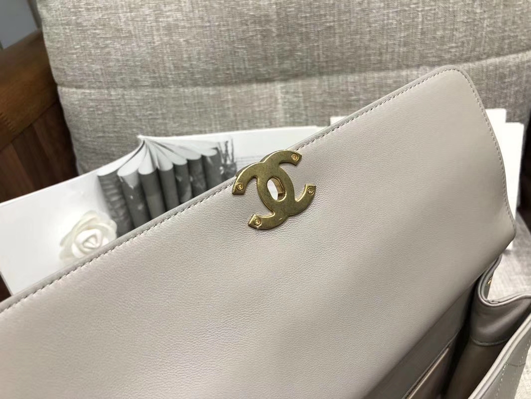 2018年新款口盖包 进口小羊皮 金色金属黄 大象灰 28cm