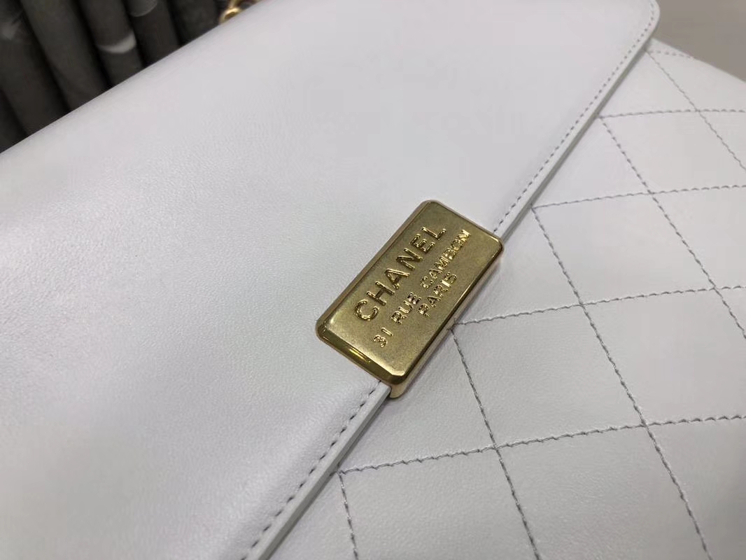 2018年新款口盖包 进口小羊皮 金色金属黄 白色 28cm