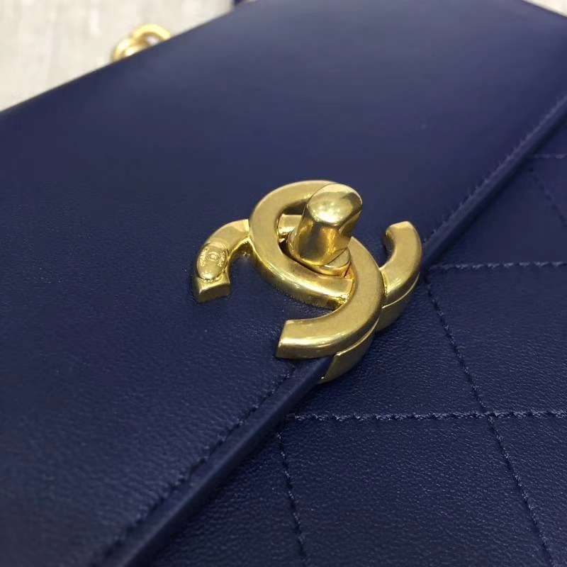 2018年新款口盖包 进口小羊皮 金色金属黄 宝石蓝 23c m