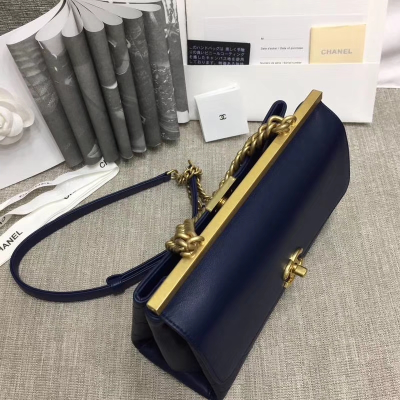2018年新款口盖包 进口小羊皮 金色金属黄 宝石蓝 23c m